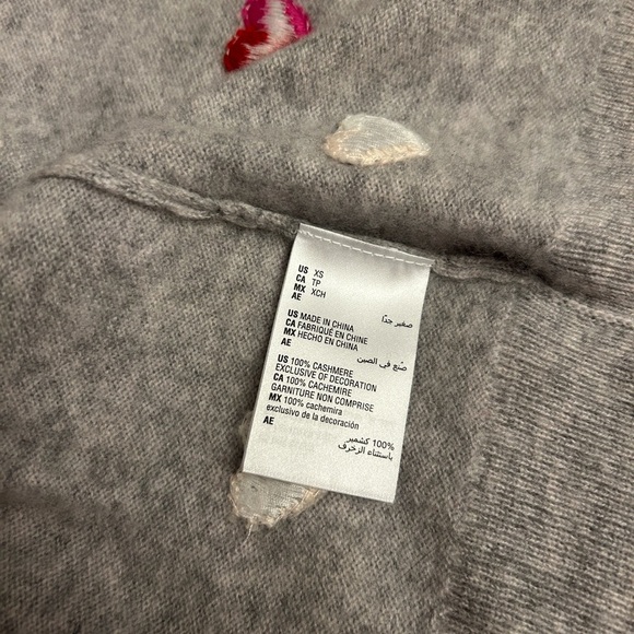 Charter Club Cashmere Heart-Embroidered Long Open Cardigan In Grey Combo Size XS - Picture 9 of 9
